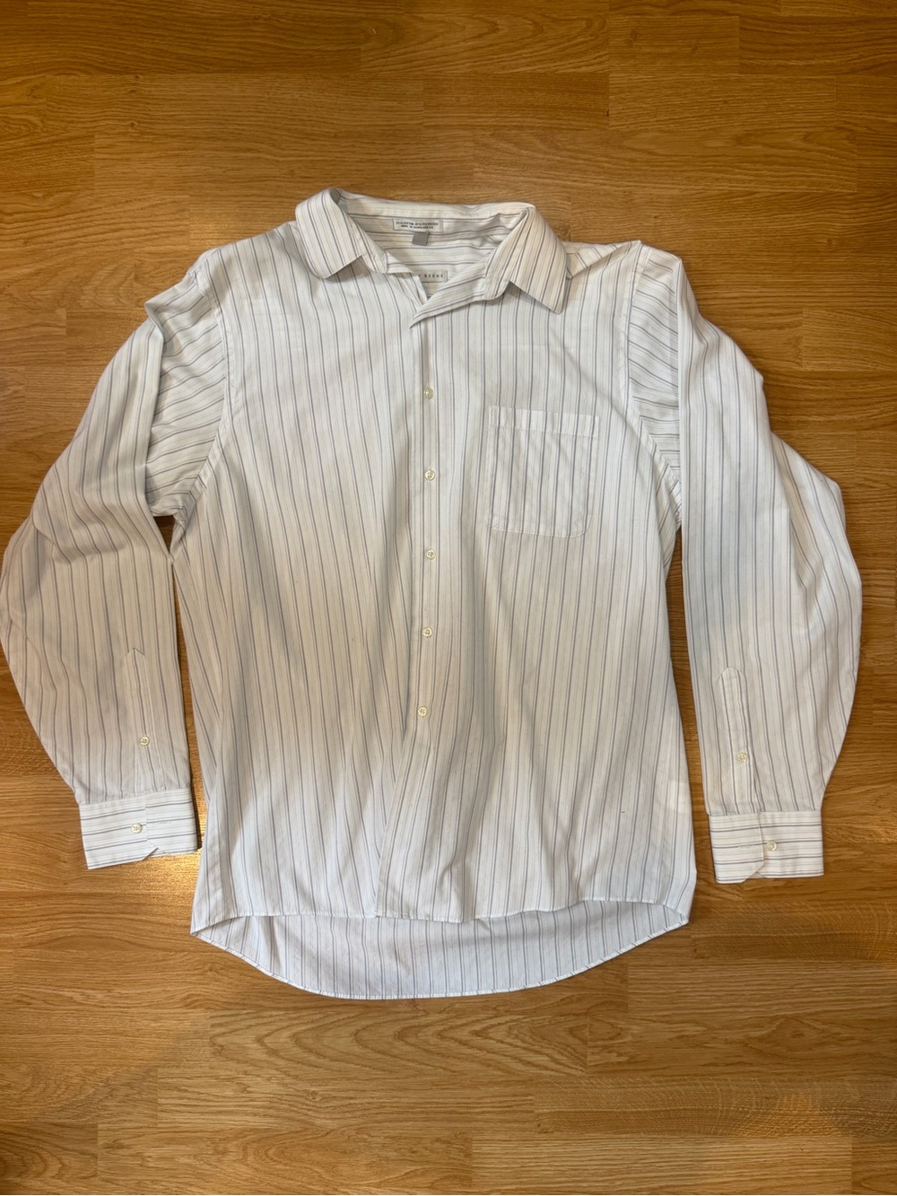 Geoffrey Beene White Shirt with Subtle Gray Pinstripes